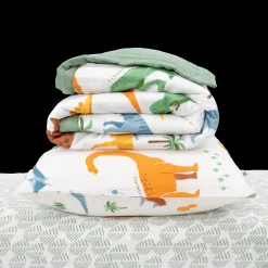 Cotton Muslin Toddler Bedding 3 Piece Set - Dino Names