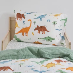 Cotton Muslin Toddler Bedding 3 Piece Set - Dino Names