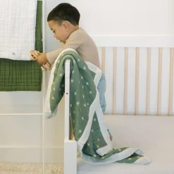 Organic Cotton Muslin Baby Quilt - Sage Suns 2