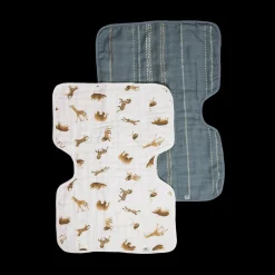 Organic Cotton Muslin Burp Cloth 2 Pack - Animal Crackers + Stillwater Stitch