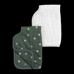 Organic Cotton Muslin Burp Cloth 2 Pack - Sage Suns + Sand Stripe