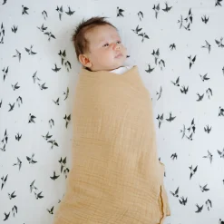 Organic Cotton Muslin Crib Sheet - Swallows