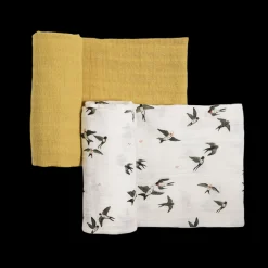 Organic Cotton Muslin Swaddle Blanket 2 Pack - Swallows