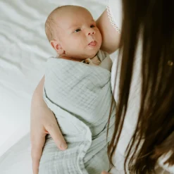 Organic Cotton Muslin Swaddle Blanket - White Sage
