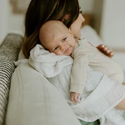 Organic Cotton Muslin Swaddle Blanket - Sand Stripe