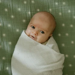 Organic Cotton Muslin Swaddle Blanket - Sand Stripe