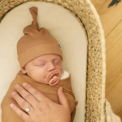 Stretch Knit Swaddle and Hat Set - Terracotta