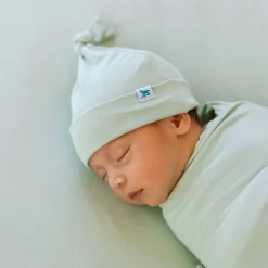 Stretch Knit Swaddle and Hat Set - Frost Green