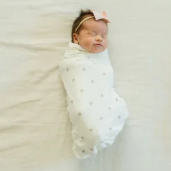 Stretch Knit Swaddle Blanket - Grey Cross