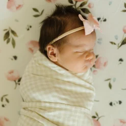 Stretch Knit Swaddle Blanket - Tan Gingham
